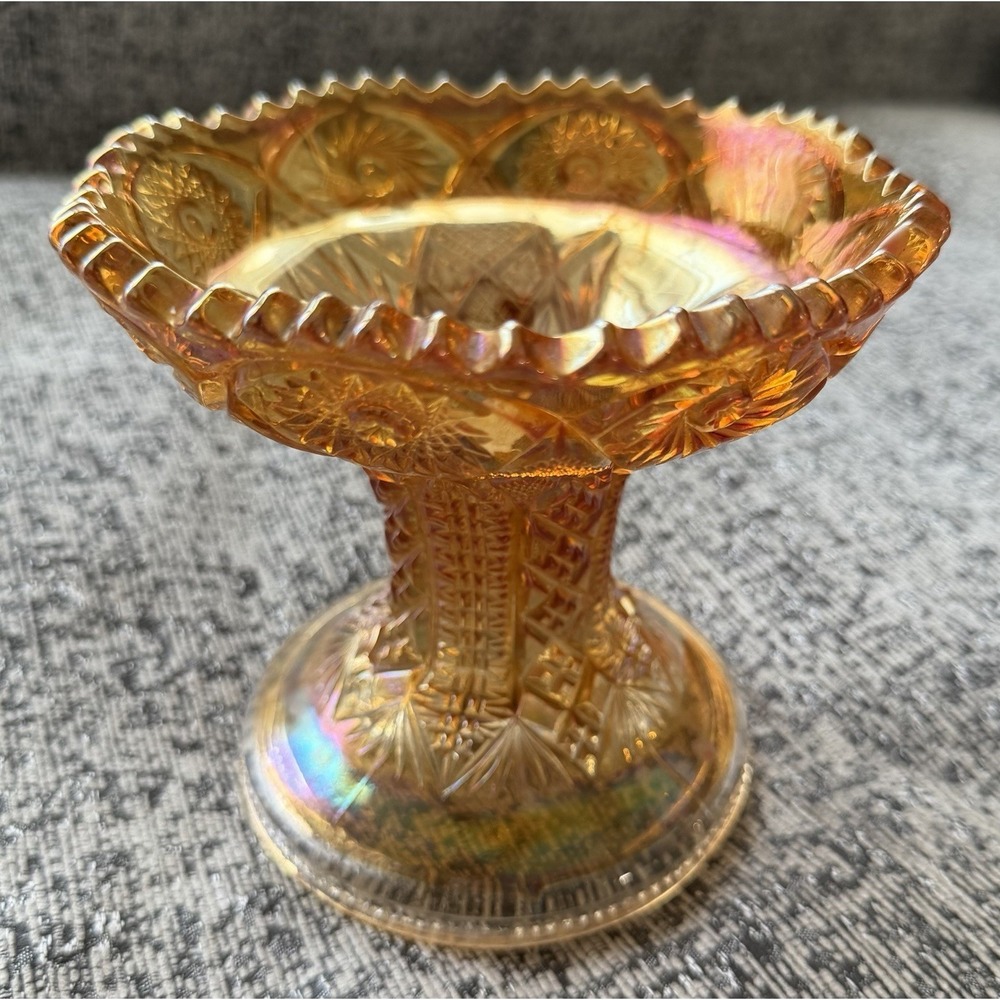 Vintage Indiana Glass Amber Carnival Pedestal Fruit Bowl Decor
